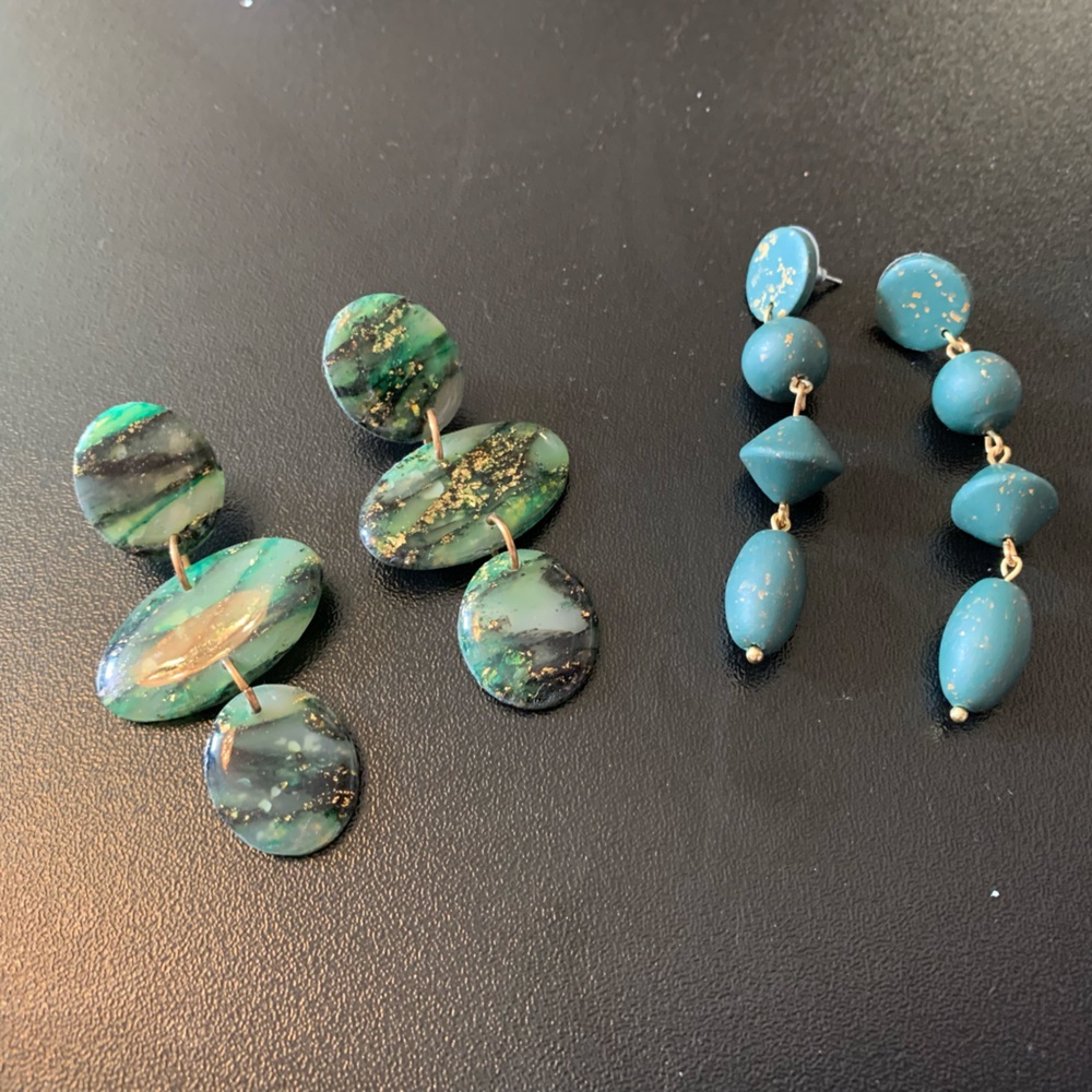 14$ for both pairs, Green Earrings, 2 pairs,handmade,classic,unique